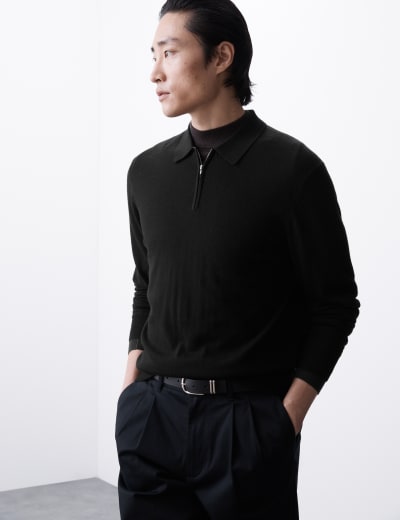 Long sleeve polo merino wool sales