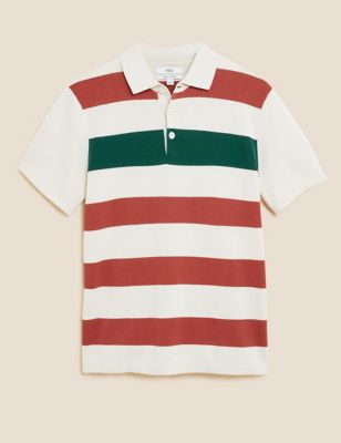 Pure Cotton Block Stripe Knitted Rugby Top