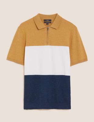 Cotton Rich Colour Block Knitted Polo Shirt
