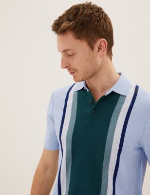 Cotton Rich Colour Block Knitted Polo Shirt