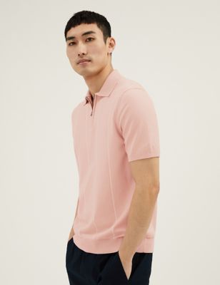 Cotton Rich Knitted Zip Neck Polo Shirt