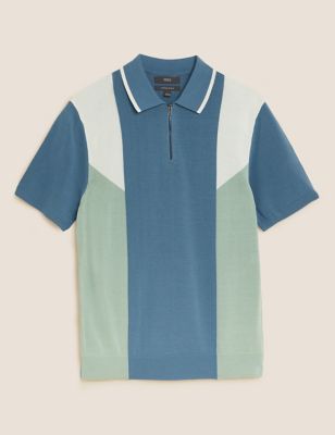 Cotton Blend Abstract Knitted Polo Shirt