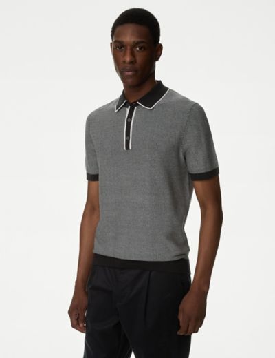 Cotton Rich Textured Knitted Polo Shirt | M&S Collection | M&S