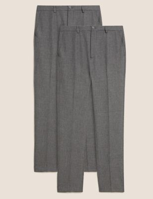 2 Pack Regular Fit Flat Front Trousers