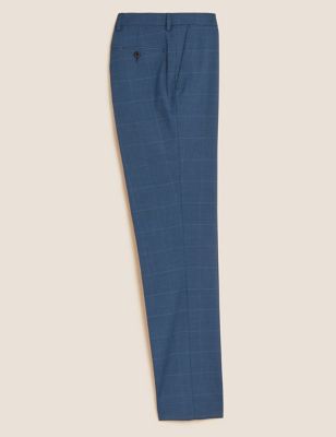 Slim Fit Check Flat Front Stretch Trousers