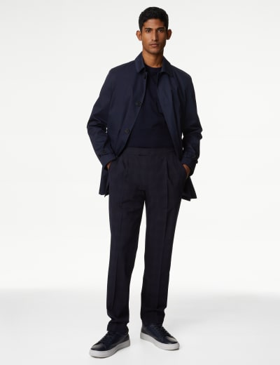 Tailored Fit Check Stretch Trousers M S Collection M S