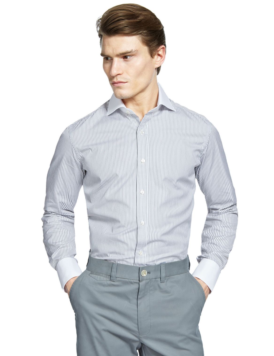 Luxury Pure Cotton Tailored Fit Striped Winchester Shirt Grey | Edgemix