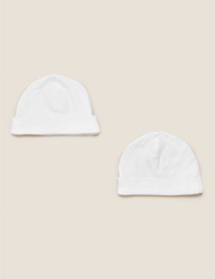 2pk Pure Cotton Hats (0-12 Mths)