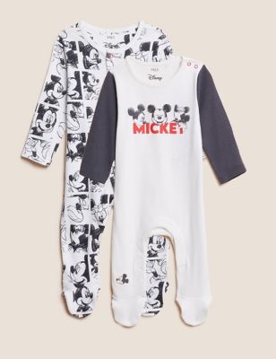 2pk Pure Cotton Mickey Mouse™ Sleepsuits (0-3 Yrs)