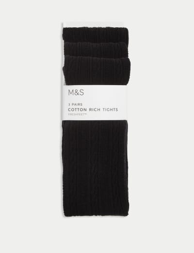 2pk Cotton Rich Thermal Tights (4-14 Yrs), M&S Collection