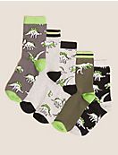 Комплект хлопковых носков с принтом динозавры (5 пар)