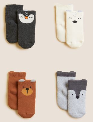 4pk Cotton Rich Animal Face Baby Socks (7lbs - 2 Yrs)