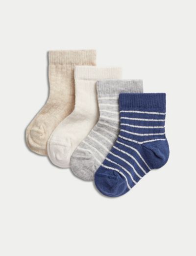 4pk Cotton Rich Animal Baby Socks (0-3 Yrs), M&S Collection