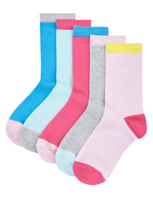 

Однотонные носки с контрастной цветной отделкой и технологией Freshfeet™ для девочки 5-14 лет (5 пар)