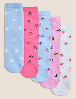 Marks & Spencer Girls Clothing Underwear Socks 5pk Cotton Rich Spotty Animal Socks 