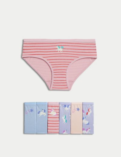7pk Pure Cotton Bunny & Spotty Knickers (2-12 Yrs), M&S Collection