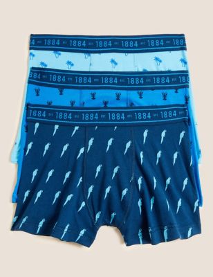 3pk Cotton Rich with Stretch Printed Trunks (6-16 Yrs)