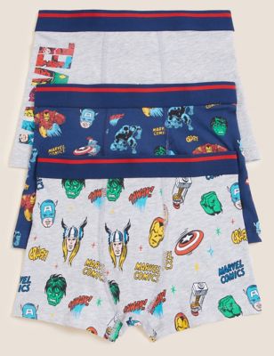 3pk Cotton with Stretch Marvel™ Trunks (5-16 Yrs)