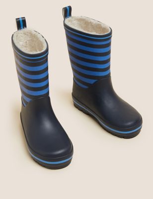 Kids' Striped Warm Lined Wellies (3 Small - 2 Large)
