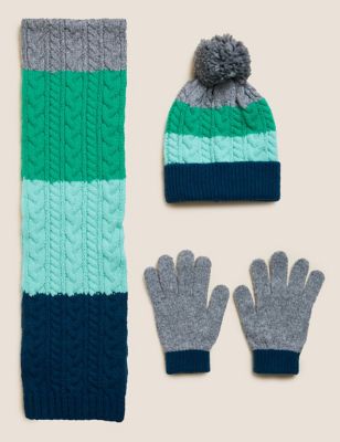 Kids' Colour Block Hat, Scarf and Glove Set (0-13 Yrs)