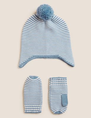 Kids' Striped Hat and Mitten Set (0-13 Yrs)