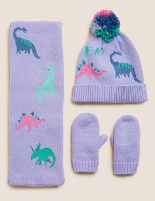 Kids' Dinosaur Hat, Scarf and Mittens Set (1-6 Yrs)