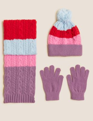 Kids' Colour Block Hat, Scarf and Glove Set (1-13 Yrs)