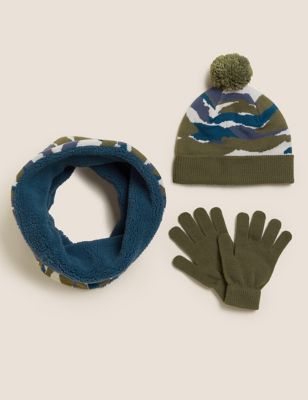 Kids' Camouflage Hat, Snood and Mittens Set (6-13 Yrs)