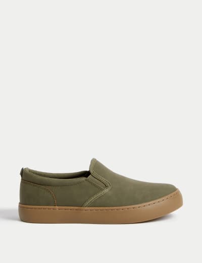 Olive green discount slip on shoes