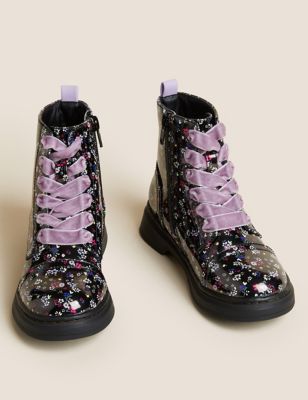 Kids' Patent Freshfeet™ Floral Ankle Boots (4 Small - 13 Small)