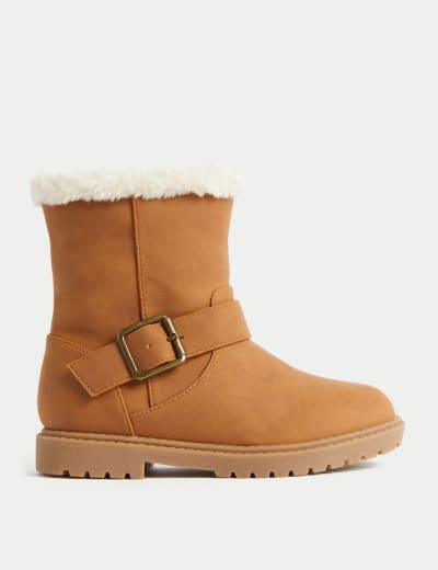 Kids Faux Fur Lined Buckle Ankle Boots 4 Small 13 Small