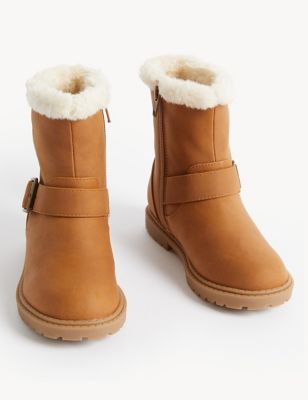 Kids' Faux Fur Lined Buckle Ankle Boots (4 Small - 13 Small)