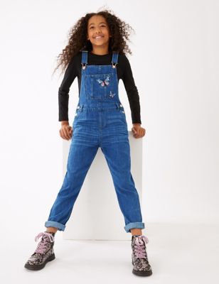 Denim Butterfly Embroidered Dungarees (6-16 Yrs)