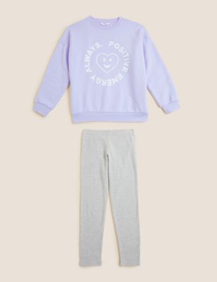 Cotton Rich Slogan Top & Bottom Outfit (6-16 Yrs)