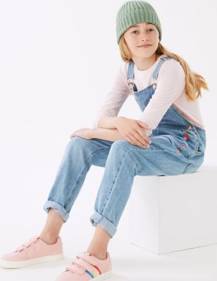 Denim Floral Embroidered Dungarees (6-16 Yrs)