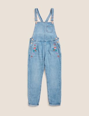 Denim Floral Embroidered Dungarees (6-16 Yrs)