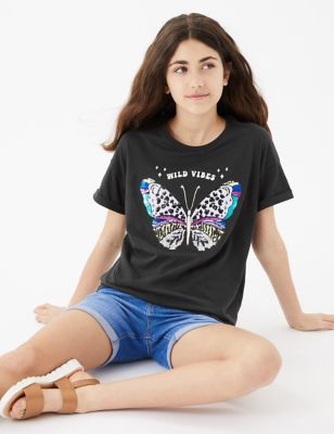 Pure Cotton Sequin Butterfly T-Shirt (6-16 Yrs)