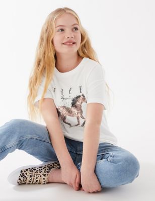 Pure Cotton Sequin Horse T-Shirt (6 - 16 Yrs)