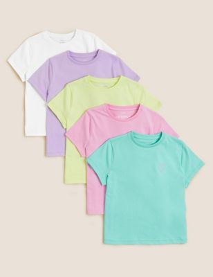 5pk Pure Cotton Heart Embroidered T-Shirts (6-16 Yrs)