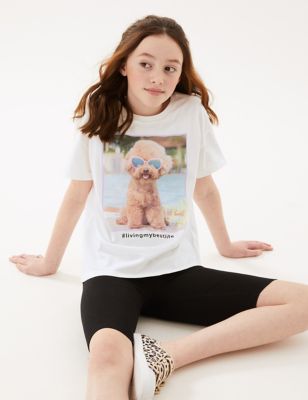 Pure Cotton Dog Print T-Shirt (6-16 Yrs)