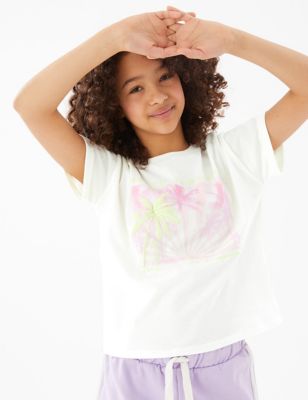 Pure Cotton Palm Graphic T-Shirt (6-16 Yrs)