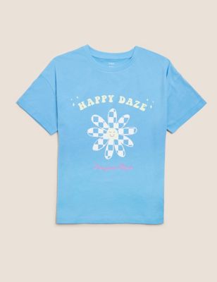 Pure Cotton Happy Daze Slogan T-Shirt (6-16 Yrs)