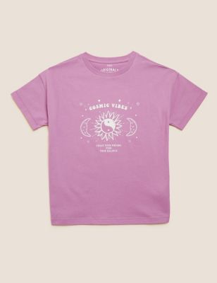 Pure Cotton Cosmic Vibes Slogan T-Shirt (6-16 Yrs)