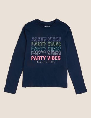 Pure Cotton Party Vibes Slogan T-Shirt (6-16 Yrs)
