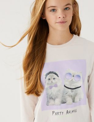 Pure Cotton Cat Print T-Shirt (6-16 Yrs)