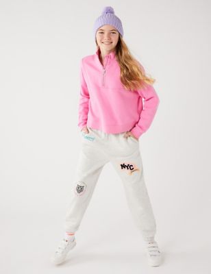 Ex Marks & Spencer T743110S M&S Cotton Rich Grey Marl Frill Girls Joggers RRP £12 3-16 Years 