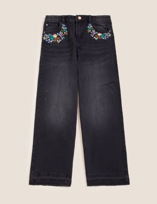 Denim Embroidered Wide Leg Jeans (6-16 Yrs)