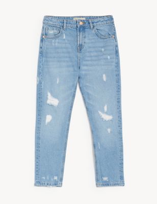 Mom Fit Light Denim Ripped Jeans (6-16 Yrs)