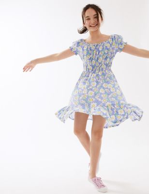 Daisy Print Shirred Dress (6-16 Yrs)