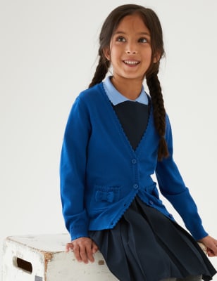blue jersey school cardigan